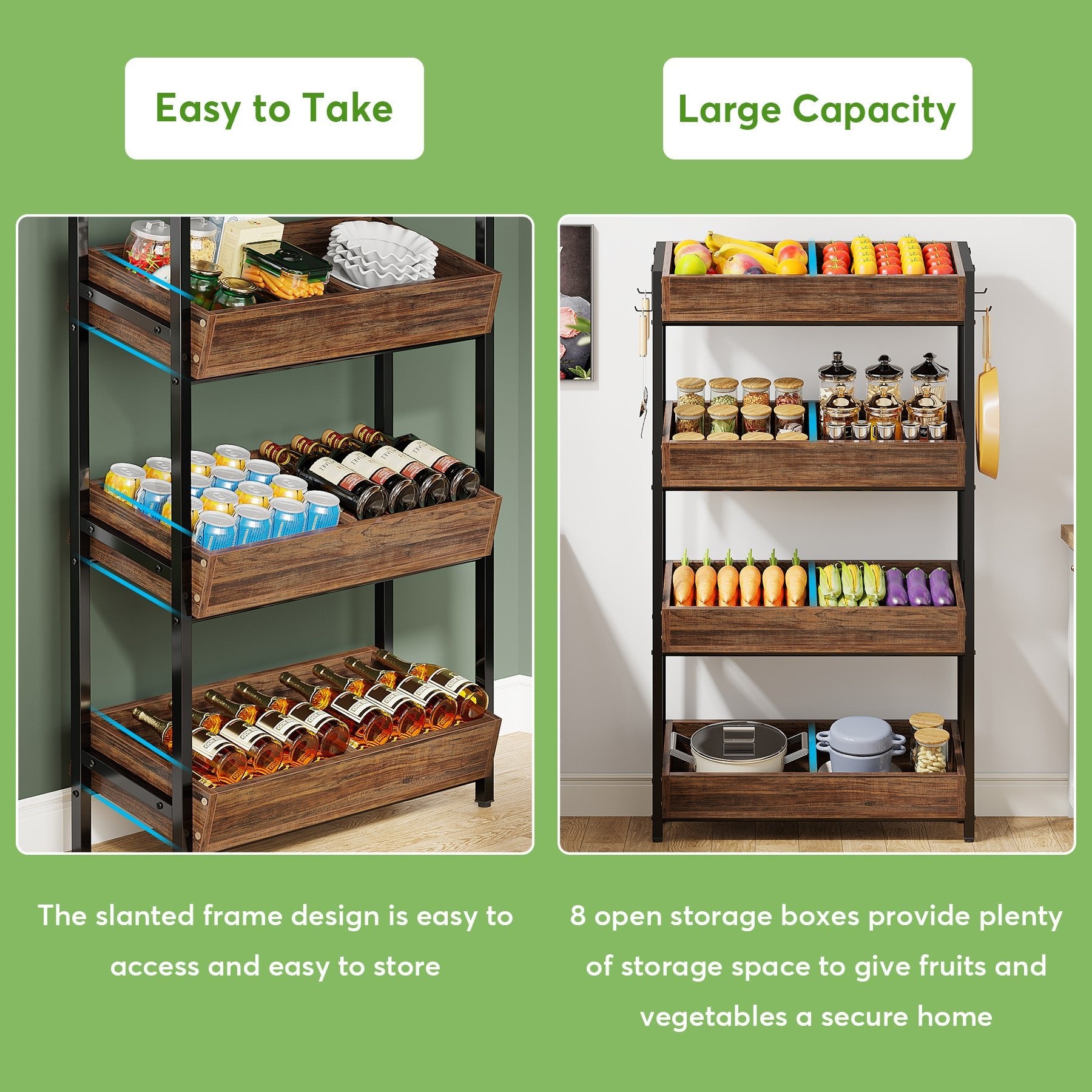 Wood Fruit Vegetable Storage Basket Stand